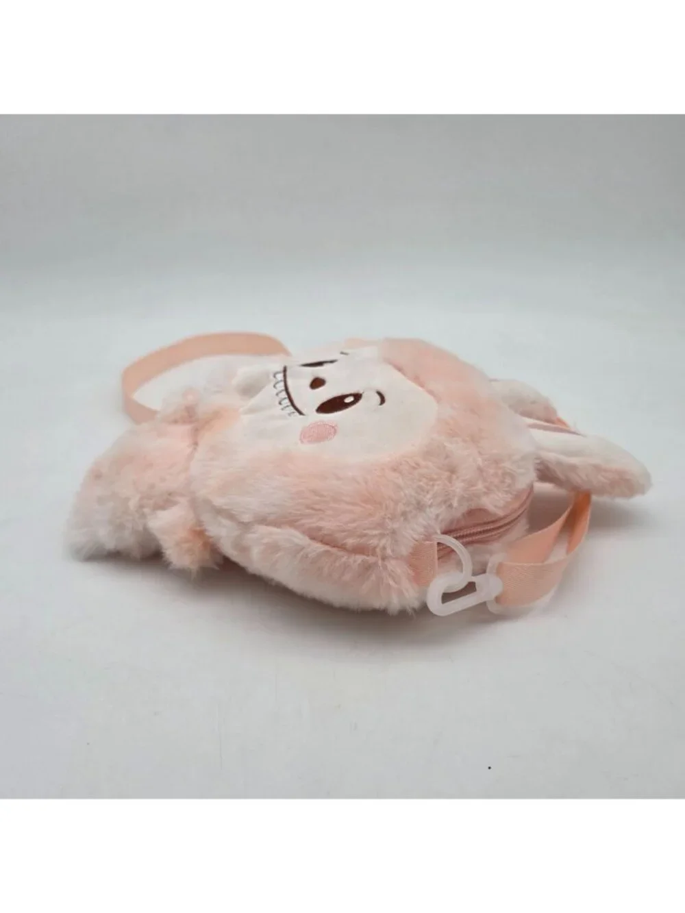 Cute Pink Plush Animal Bag With Adjustable Strap Toothy Smile 13